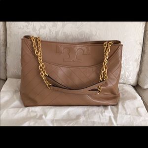 Tory Burch Alexa Slouchy Tote in Aged Vachetta